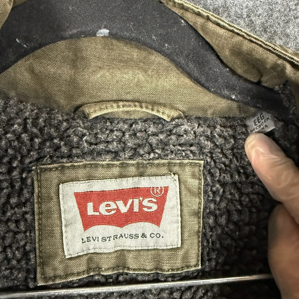 Levis Washed Sherpa Lined Olive Green Military Utility Jacket Mens 2XL